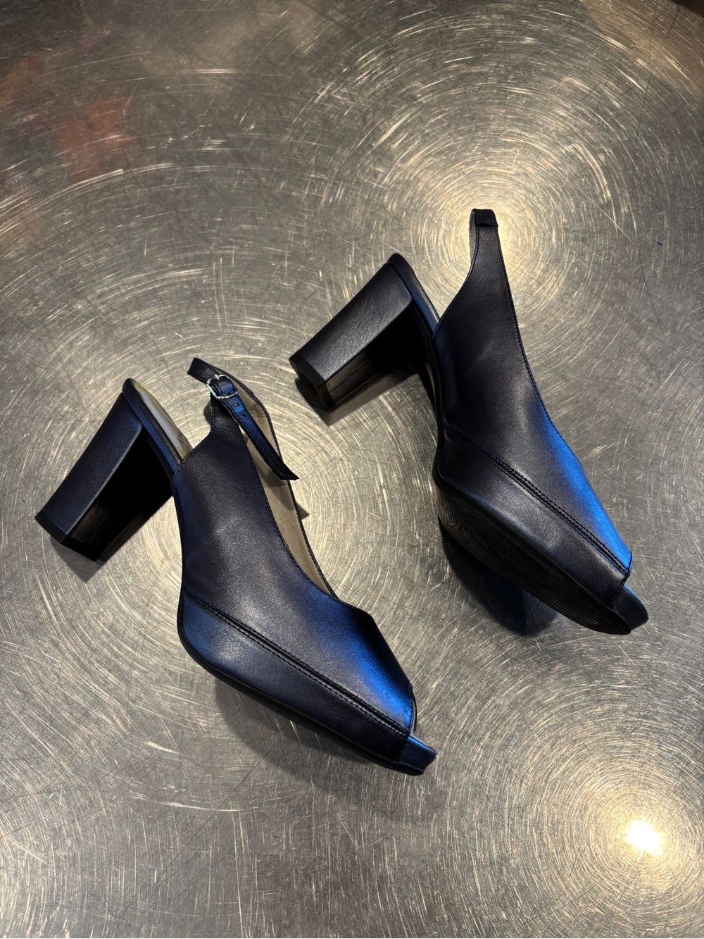Dorking Blue Shimmer Peep-Toe Slingback Heels Size 39 Timeless Comfort Travel - Picture 6 of 10